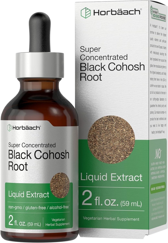Horbäach Black Cohosh Root Tincture | 2 fl oz | Liquid Extract | Alcohol Free Herb Drops | Vegetarian | Non-GMO, Gluten Free Supplement