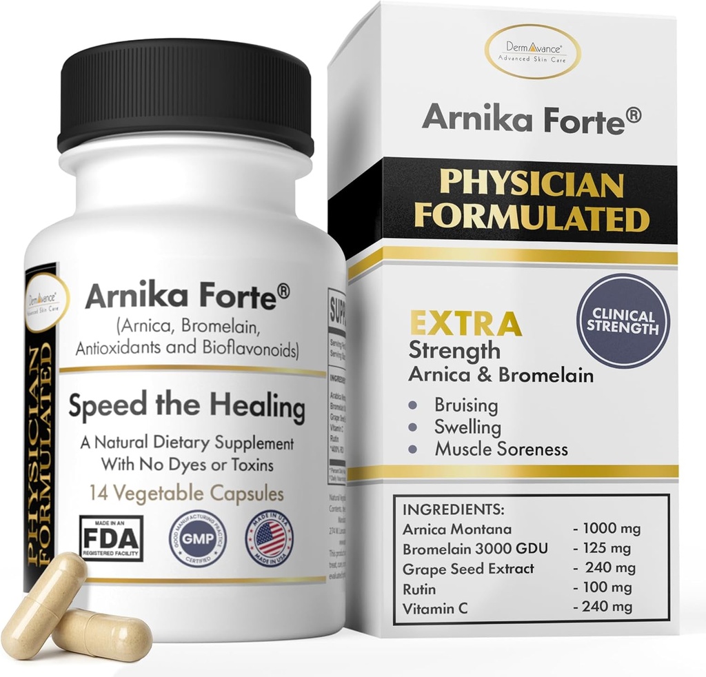 Arnika Forte Capsules – Swelling ve Bruising Function After Surgery and Estetik Tedaviler, Antioksis & Bioflavonoyaklar, Arnica 1000 mg, Bromelain 125 mg 3000GDU - 14 Capsules