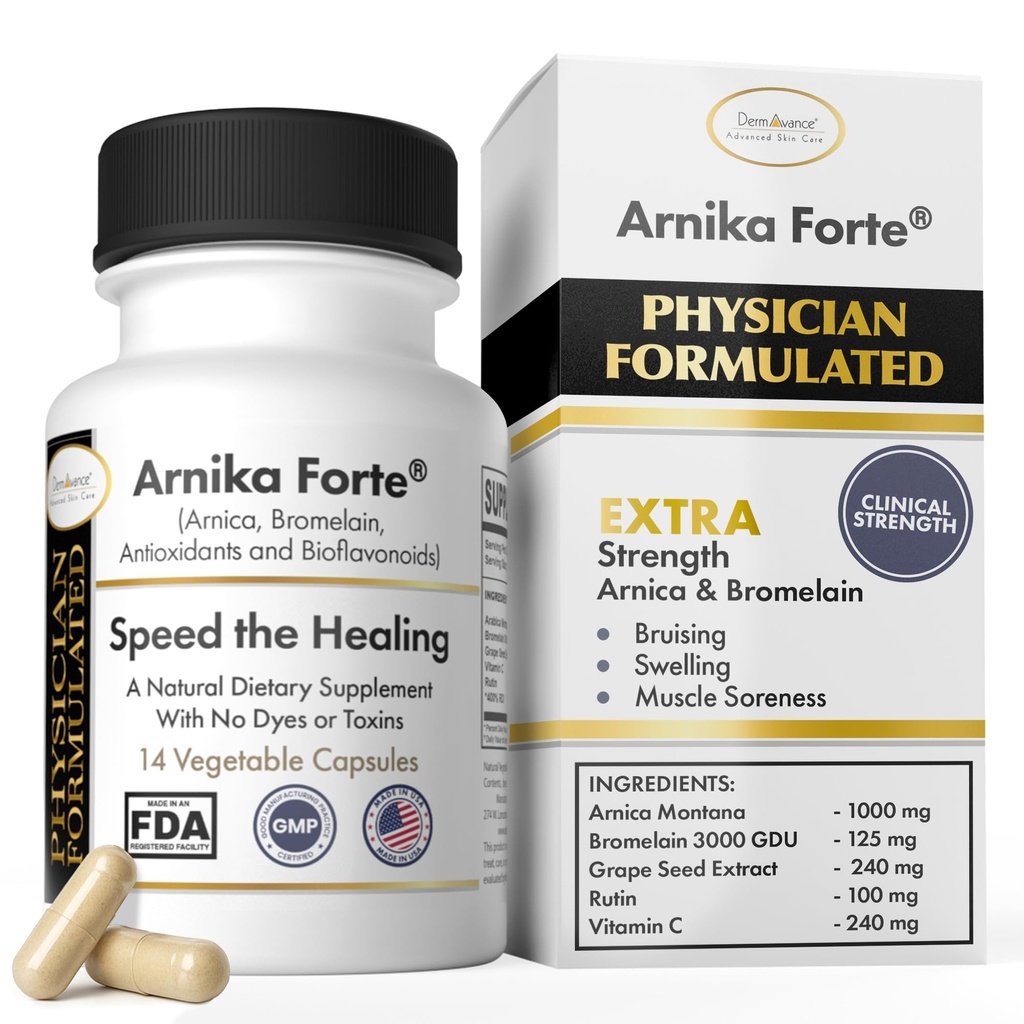 Arnika Forte Capsules – Swelling ve Bruising Function After Surgery and Estetik Tedaviler, Antioksis & Bioflavonoyaklar, Arnica 1000 mg, Bromelain 125 mg 3000GDU - 14 Capsules