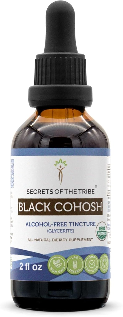Tribe Black Cohosh USDA Organik | Alkol Özgür Tür, Yüksek Yeterlilik Herbal Drops | %100 sertifikalı Organik Siyah Cohosh (Cimicifuga Racemosa) 2 ozz