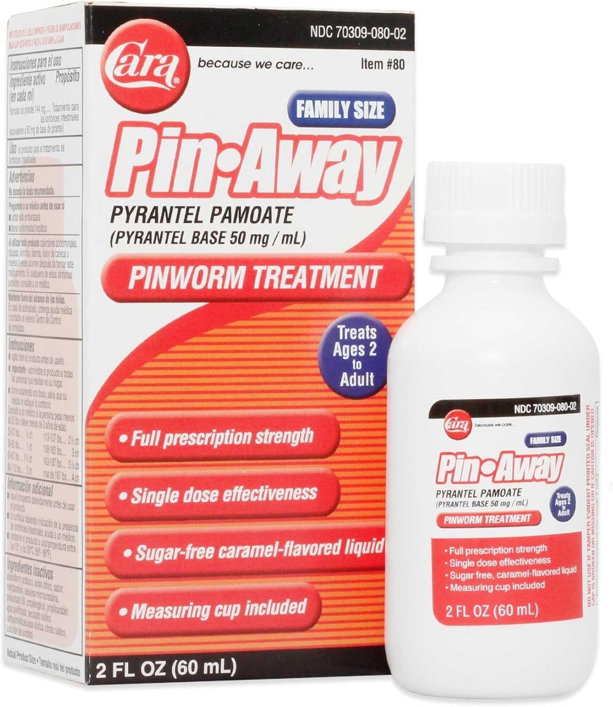 CARA Pin-Away Pinworm Medicine, 2 Fluid Ounce