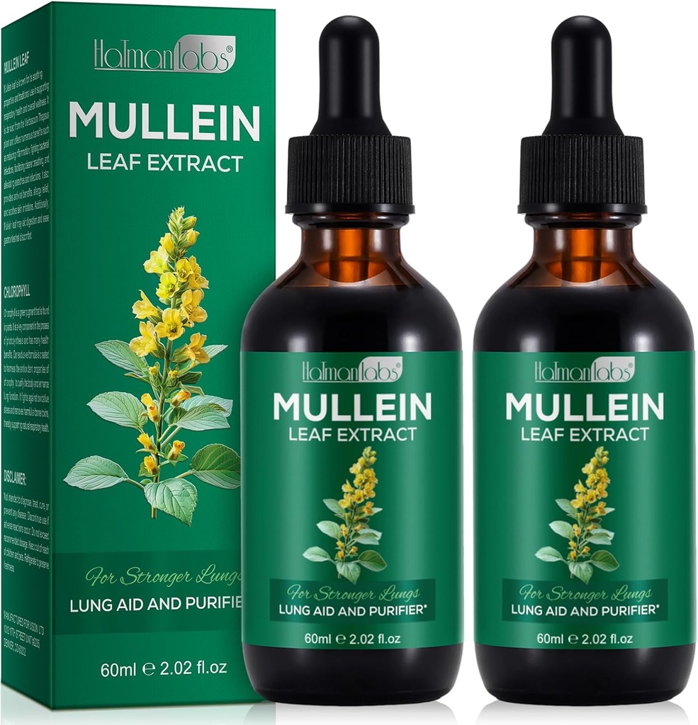 2 Drops Mullein συσκευασίας για τους πνεύμονες, φυσικά συμπληρώματα βοτάνων Mullein, εκχύλισμα φύλλων Mullein για τον καθαρισμό πνεύμονα και αναπνευστική υποστήριξη, 2,02 fl oz