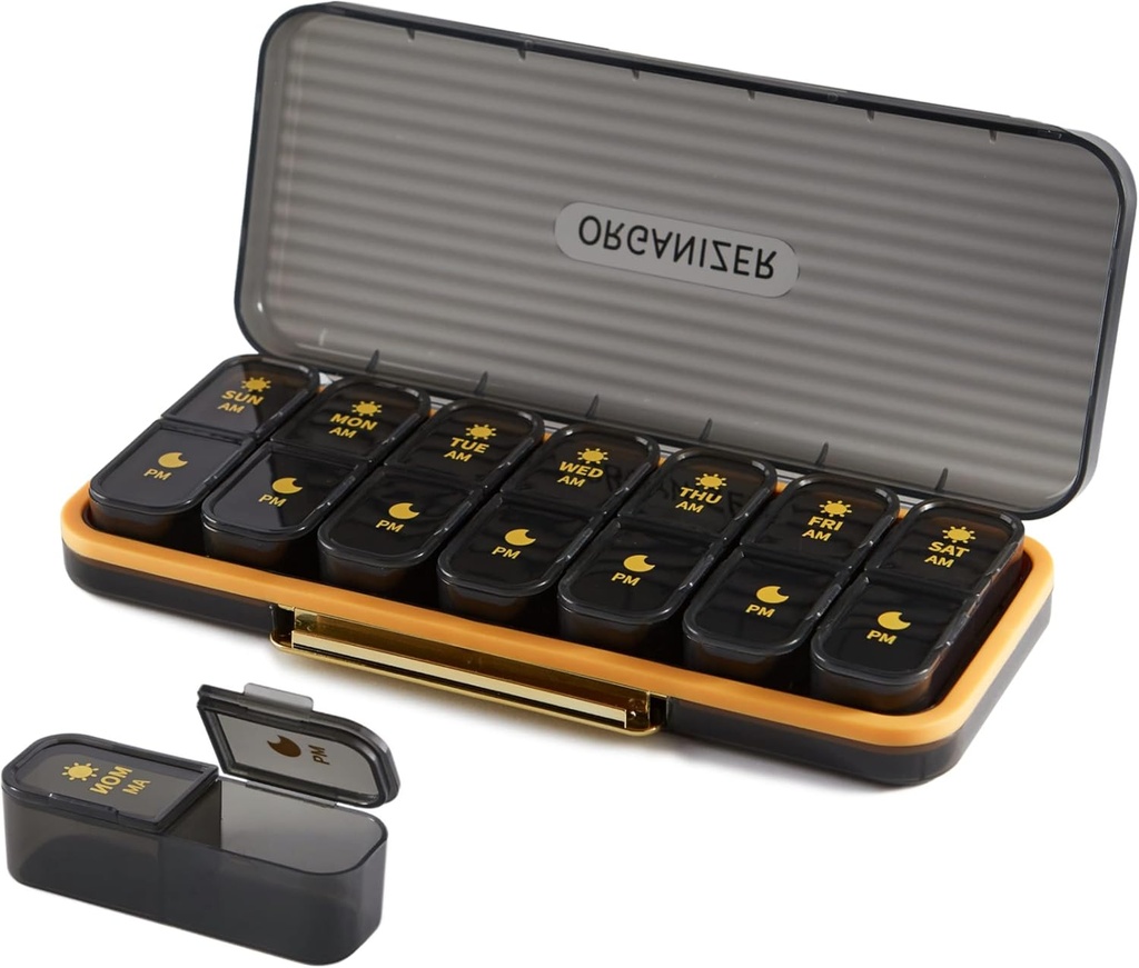 Haftalık Pill Organizer 2 Times A Day - Pill Case Am Pm - Seyahat Pill Box 7 Gün Portatif Günlük Vitamin Konteyner Estetik Tıp Bariyeri 7 Ayrı Karşılaştırmalı Sabah Gece Tamamlayıcısı