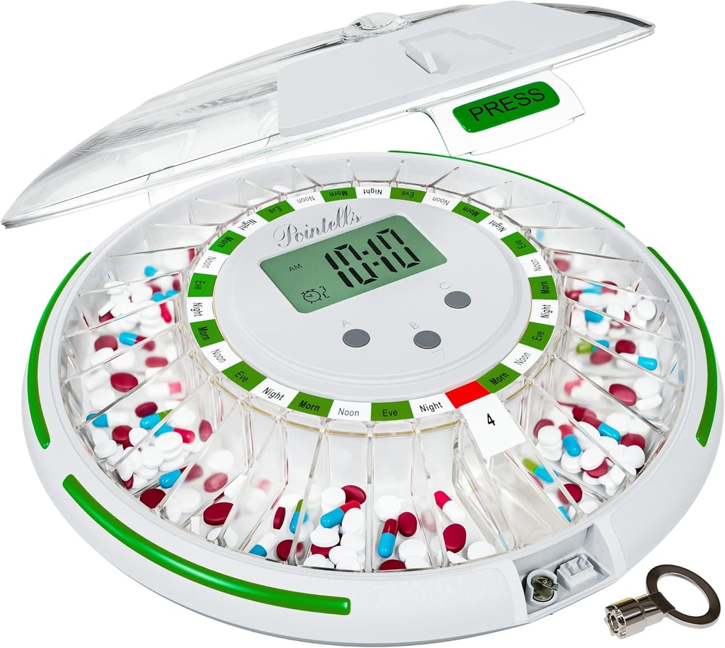 Timed Medicine Organizer için Ses Alarmı ile Otomatik Pill Kaynağı Makinesi - 28 Günlük Pill Terry Machine for Elderly with Alarm, Sound, Light - Timed Pharma