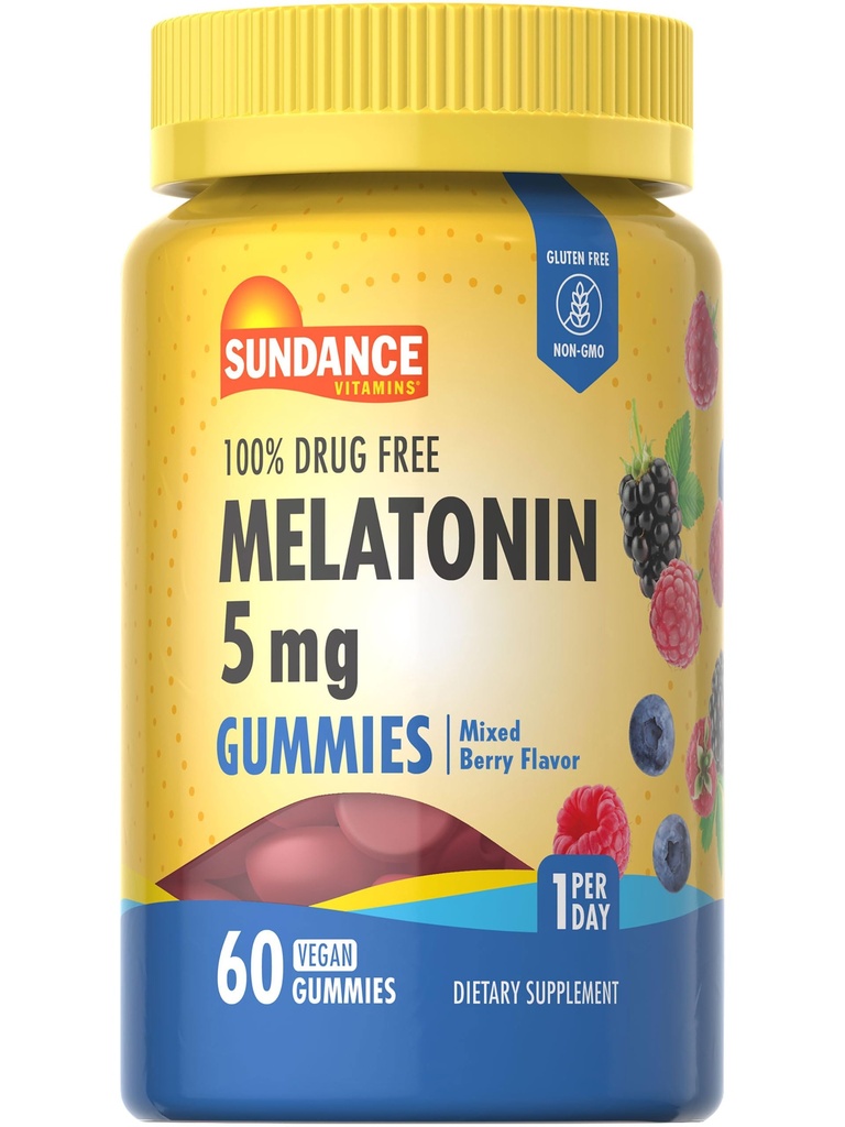 Sundance Melatonin Gummies 5mg | 60 Kont | Karma Berry Flavor | Vegan, Sigara içilmeyen
