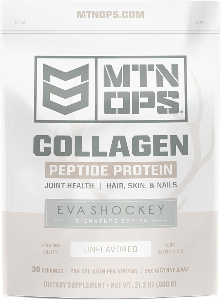 MTN OPS Collagen Peptide Protein Toz Eva Shockey'in İmza Serisi tarafından, 20g Unflavored Bovine Collagen Peptide Protein, Zero Sugar, Paleo Friendly, 30 Hizmet, 21.2 Ounce