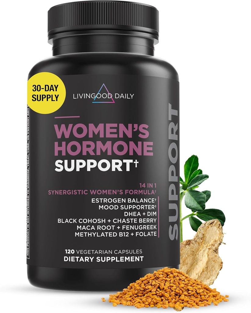 Daily Women's Hormon Support Supplement, Estrogen Balance with Fenugreek, Black Cohosh, Chasteberry, DIM, Natural PMS & Menopause Support, Non GMO, Gluten Free, Vegetarian Capsules, 120 Ct