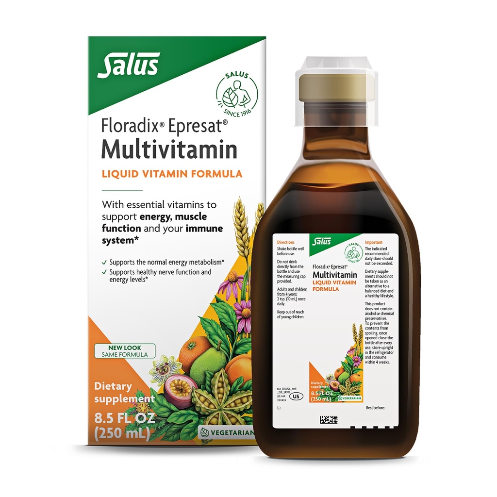 Floradix Epresat Yetişkin Sıvı Çokvitamin - Herbal Supplement - Vitamin A, D, B6, Süt Butle & More - Destekler Enerji & Yaşam Sağlığı - Vejetaryen, Non-GMO - 8.5 fl oz