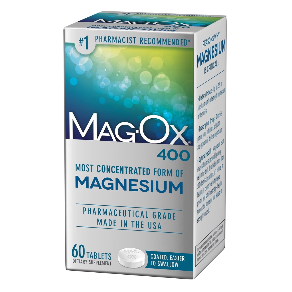 Mag-Ox 400 Magnezyum Tamam, Farm Grade Hoffman Magnezyum 482 mg Per Dose, 60 Tabletler