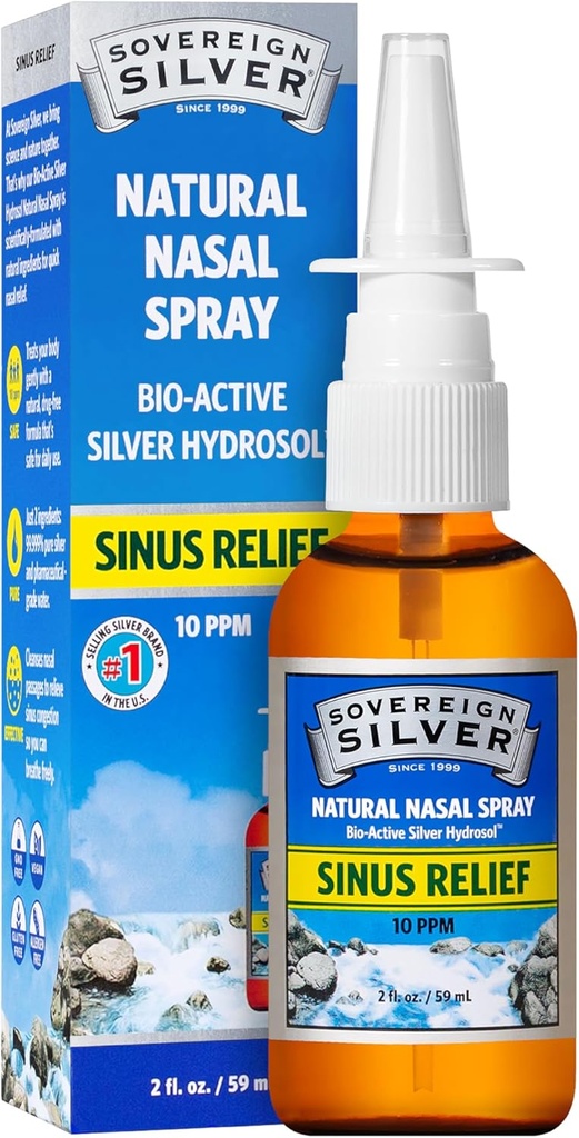 Sovereign Silver Natural Nasal Spray - Colloidal Silver Nasal Mix, Bio Active Nose Mist for Sinus Congestion ve Immune Support, Yetişkinler ve Çocuklar, 10 ppm - 2 fl oz (59mL)
