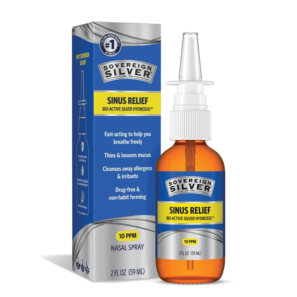 Sovereign Silver Natural Nasal Spray - Colloidal Silver Nasal Mix, Bio Active Nose Mist for Sinus Congestion ve Immune Support, Yetişkinler ve Çocuklar, 10 ppm - 2 fl oz (59mL)