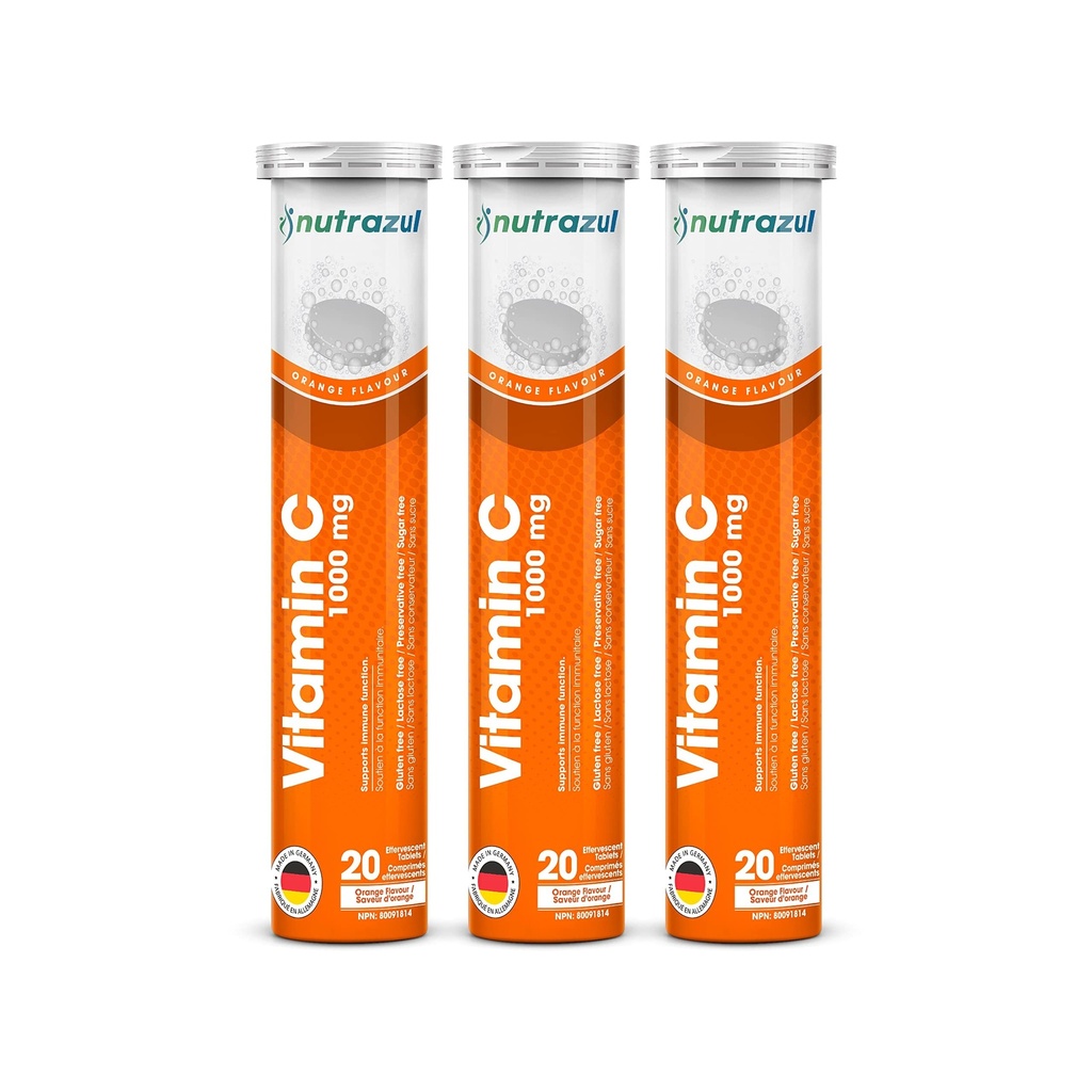 nutrazul Vitamin C 1000mg Αναβράζοντα δισκία - Πορτοκαλί 20’s (Pack of 3) 