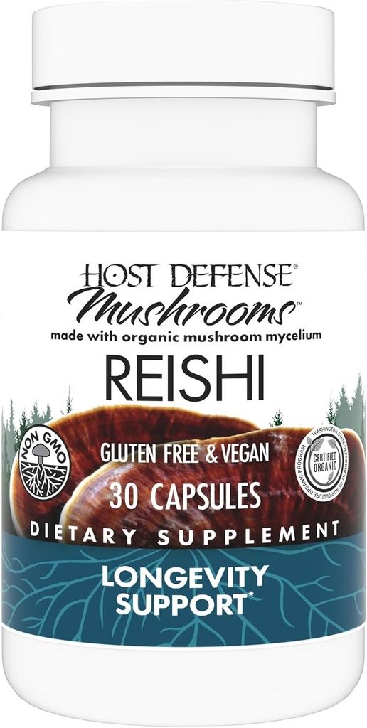 Host Defense Reishi Κάψουλες - Heart & Immune Health Support Supplement - Mushroom Supplement to Support Energy & Vitality - Reishi Supplement to Aid Συνολικά Well-Being - 30 Κάψουλες (15 Services)*