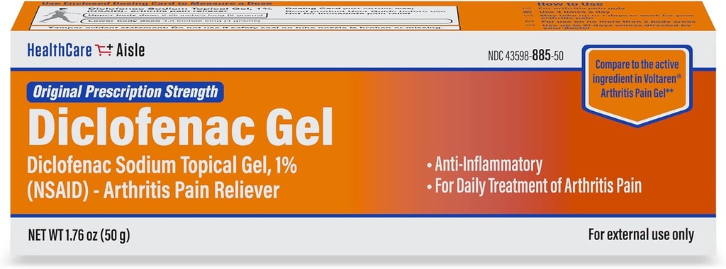 SağlıkCareAisle Diclofenac Gel, %1, Arthritis Pain Relief - 50 g tüpü - Orijinal Prescription Strength (NSAID)