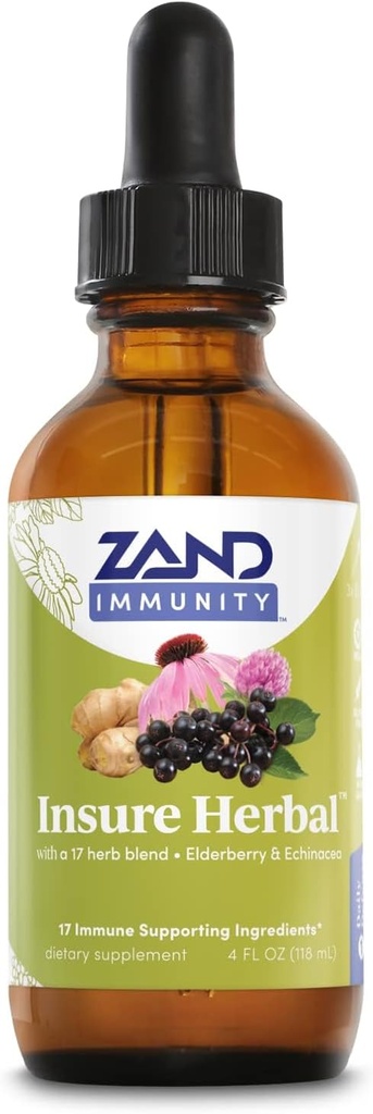 ZAND HERBALS Herbal Liquid Blend - 17 Wellness Malzemeler - w/Echinacea, Elderberry, Ginger, Sage, Peppermint ve More - Gluten Free, Vegan, Non-GMO, 60-Day Garanti, 147 Hizmet, 4 FL OZ