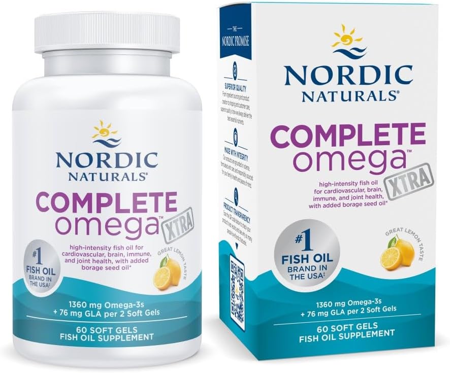 Nordic Naturals Complete Omega Xtra, Lemon - 60 Soft Gels - 1360 mg Omega-3 + 76 mg GLA - Healthy Skin - Cognition - Non-GMO - 30 Υπηρεσίες