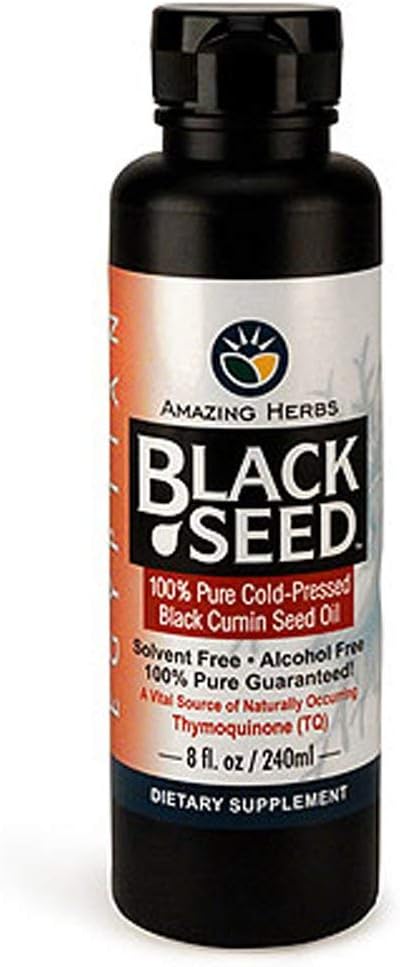 Amazing Herbs Egypt Black Seed Oil - Gluten Free, Non GMO, Cold Pressed Nigella Sativa Aids in Digestive Health, Immune Support, Brain Function, Mild Flavor - 8 Fl Oz Oz Oz