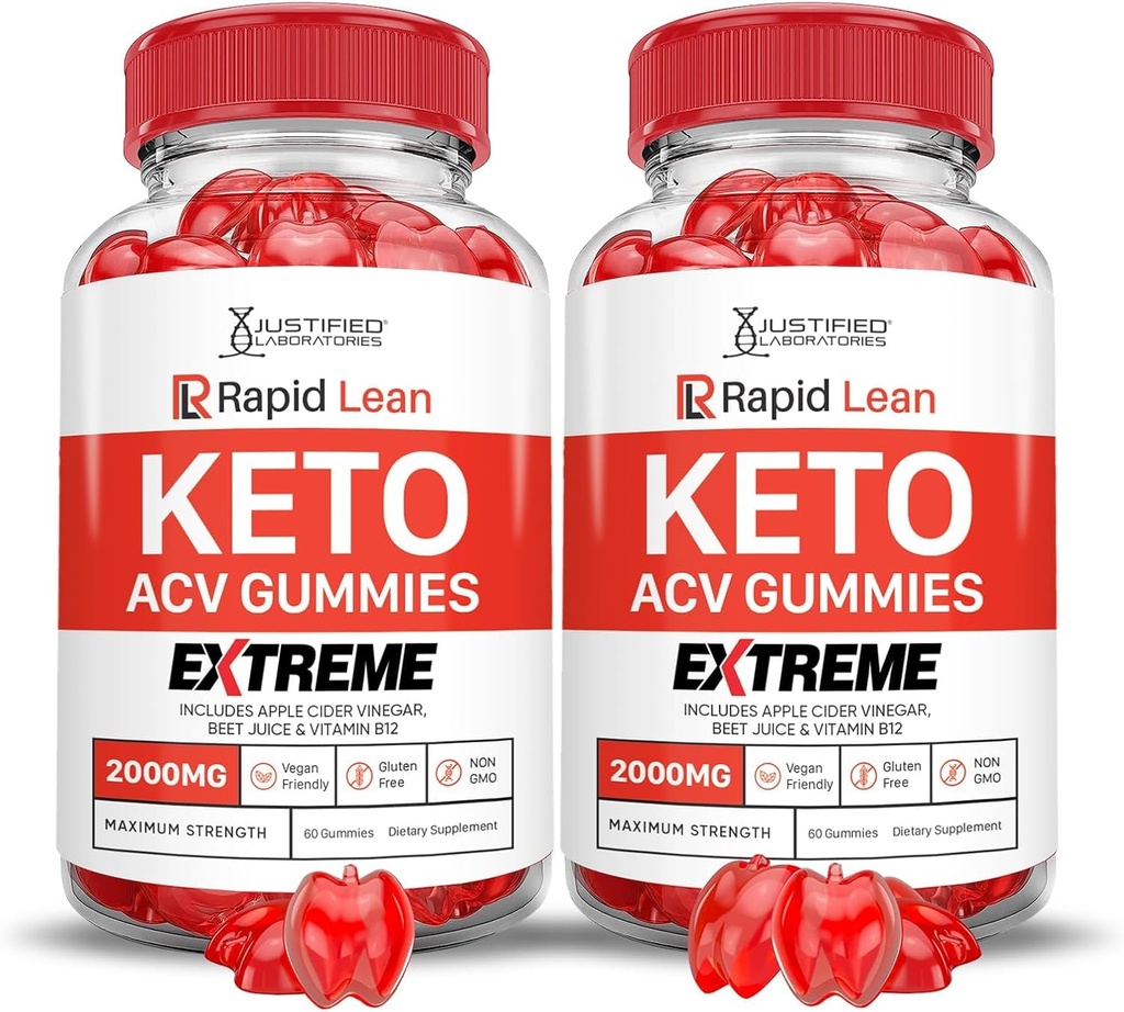 Justified Laboratories (2 Pack Rapid Lean Keto ACV Gummies Extreme 2000MG Rapid Lean Keto Gummies Apple Cider Vinegar Formated with Pomegranate Beet Buice Powder B12 Vegan Non GMO 120 Gummys