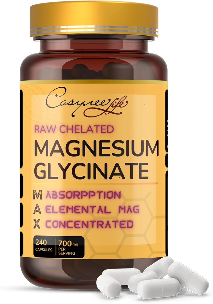 Magnezyum Glycinate 700 mg - Yüksek Abvitamin Chelated 22% Elemental Magnezyum - 240 Capsules.