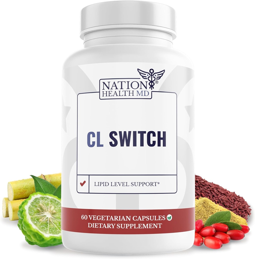 CL Switch – Heart Wellness Supplement – Υποστηρίζει υγιή επίπεδα χοληστερόλης & αρτηριακή πίεση Ήδη σε κανονική εμβέλεια* – με εσπεριδοειδή, βερβερίνη, κόκκινο ρύζι ζύμης – 60 κάψουλες