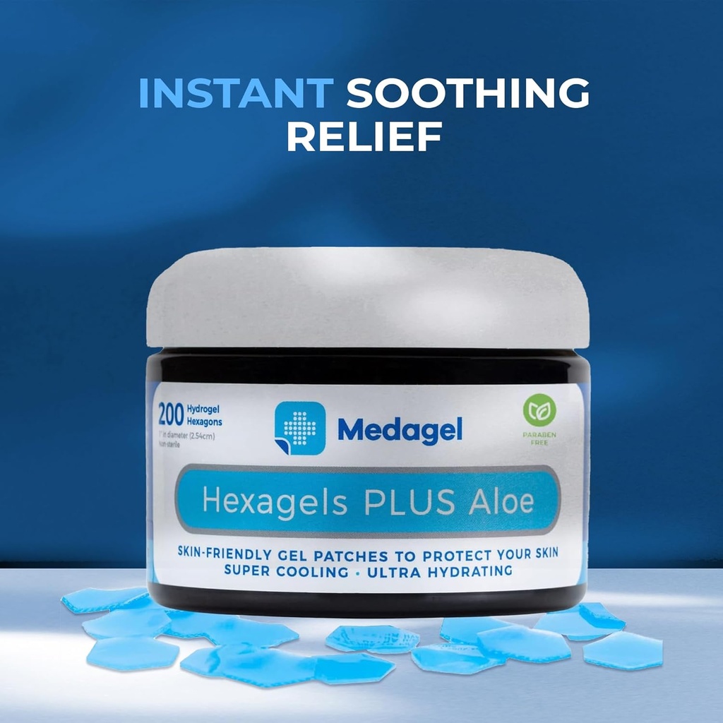 Hexagels Plus Aloe Vera - Hassas Önleme ve Soothing Burn Care için Advanced Healing Hydrogel Pads - Foot, Heel, Toe, & Ankle Protection, Pack of 200, 1-Inch Patches, by Medagel, Paraben Free