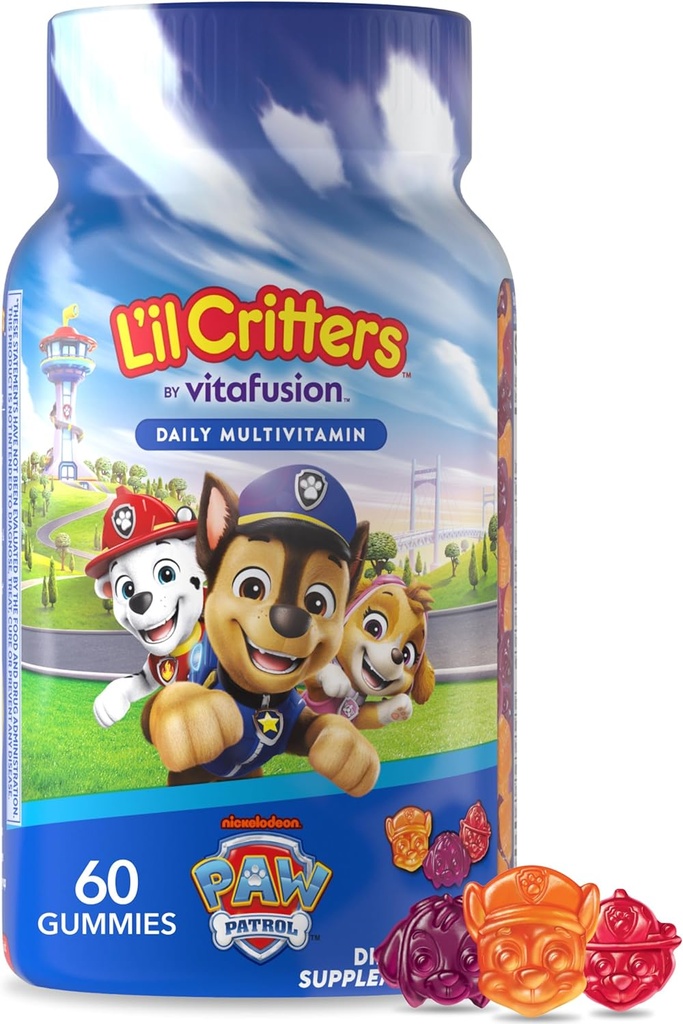 L’il Critters Paw Patrol Gummy Vites Καθημερινή Gummy πολυβιταμίνη για παιδιά, βιταμίνη C, D3 για ανοσοποιητική υποστήριξη κεράσι, πορτοκάλι και άρωμα βατόμουρο, 60 Gummies