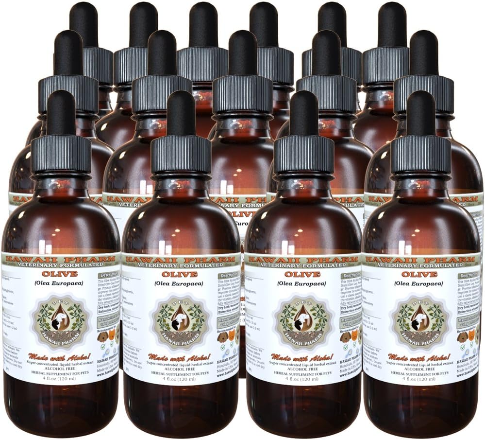 HawaiiPharm Olive (Olea europaea) Βιολογικό Αποξηραμένο Κτηνιατρικό Φύλλο Φυσικό Χωρίς Αλκοόλ Υγρό Εκχύλισμα, Ζωικό Ζώο Συμπλήρωμα 15x4 oz