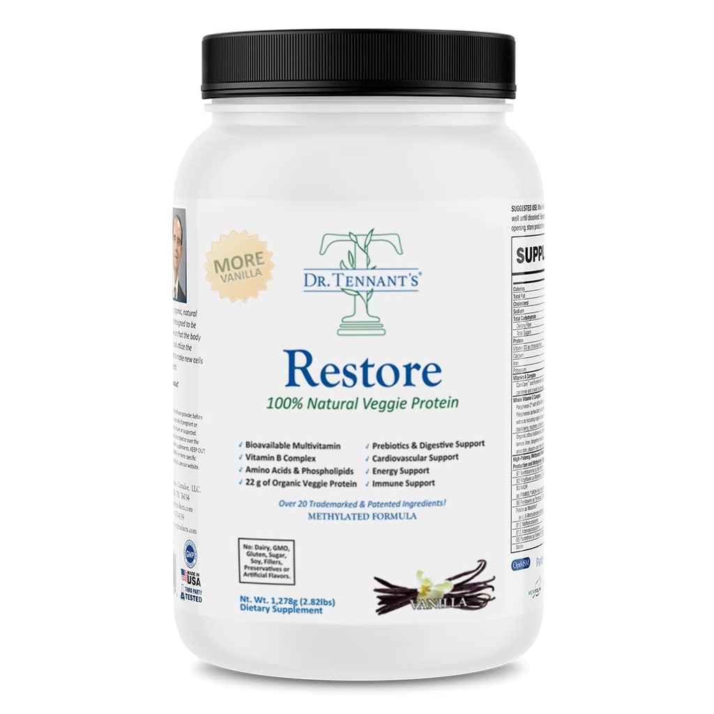 Dr. Tennant'ın Geri Döndü Vanilla Veggie Protein | Premium Plant-Based Protein - 100% Doğal ve Omega 3 Fusion, Including Pea Protein Isolate - Low Carb, Keto, Dairy Free - 30 Day Supply