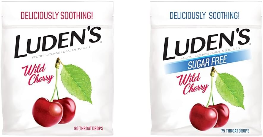 Ludens Wild Cherry Throat Drops, 90 Count & Sugar Free Wild Cherry Throat Drops, 75 Count Sche