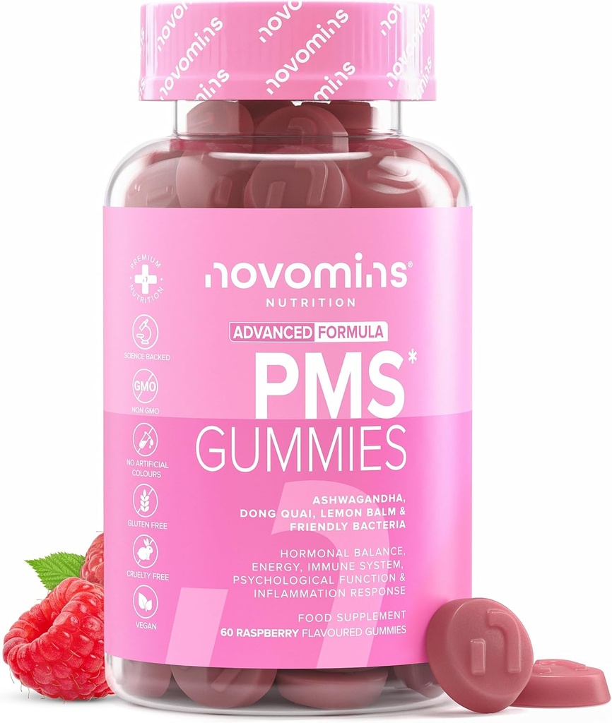 Novomins PMS Gummies με προβιοτικά – Συμπληρώματα PMS για γυναίκες – Ισορροπία ορμονών– Υποστηρίζει τον κανονισμό ορμονών, την ενέργεια, το νευρικό σύστημα, τη γνωστική λειτουργία & το ανοσοποιητικό σύστημα