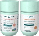 True Grace One Daily Women's Multivitamin (30 Vegan Tabletler) & Omega-3 Fish Oil (60 Softgels) - Gluten Free, Soy Free, Organic - 30 günlük Supply of each