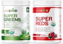LIVEGOOD™ Organic Super Greens & Super Reds Bundle with Wheat, Barley, Matcha Green Tea, Aloe, Beet Root, Pomegranite, Vegan, Gluten-Free