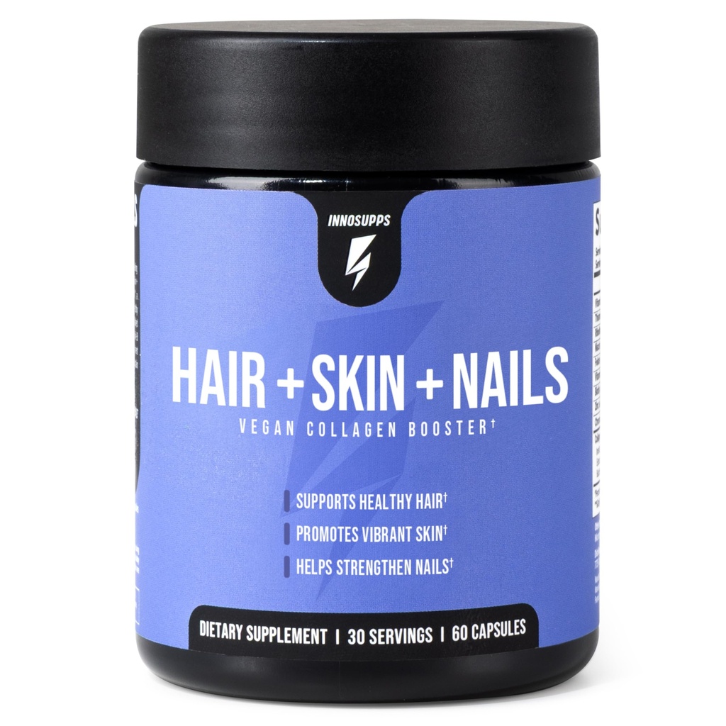 InnoSupps Saç + Skin + Nails Supplement | Vegan Collagen ATM | Biotin, B12, Attail Herb Toz | Stimulate Saç Büyüme, Revitalize Skin, Güçleri | 60 Capsules