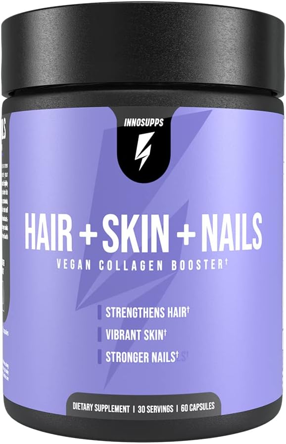 InnoSupps Saç + Skin + Nails Supplement | Vegan Collagen ATM | Biotin, B12, Attail Herb Toz | Stimulate Saç Büyüme, Revitalize Skin, Güçleri | 60 Capsules