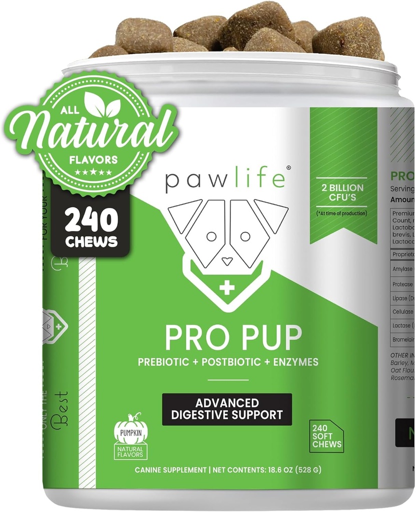 Köpekler için Probiyotikler - Diarrhea Relief, Gut Health Support, Constipation Relief, Digestive Health Support - Vet Önerilen Köpek Probiyotikleri - 240 Yumuşak Chews That Dogs Love - Riley Flavor