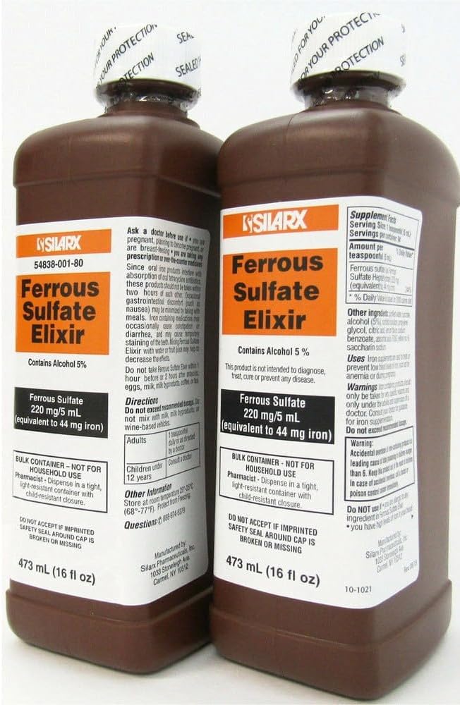 Ferrous Sulfate Elixir 220 mg/5mL 16oz Şişe - 2 Pack