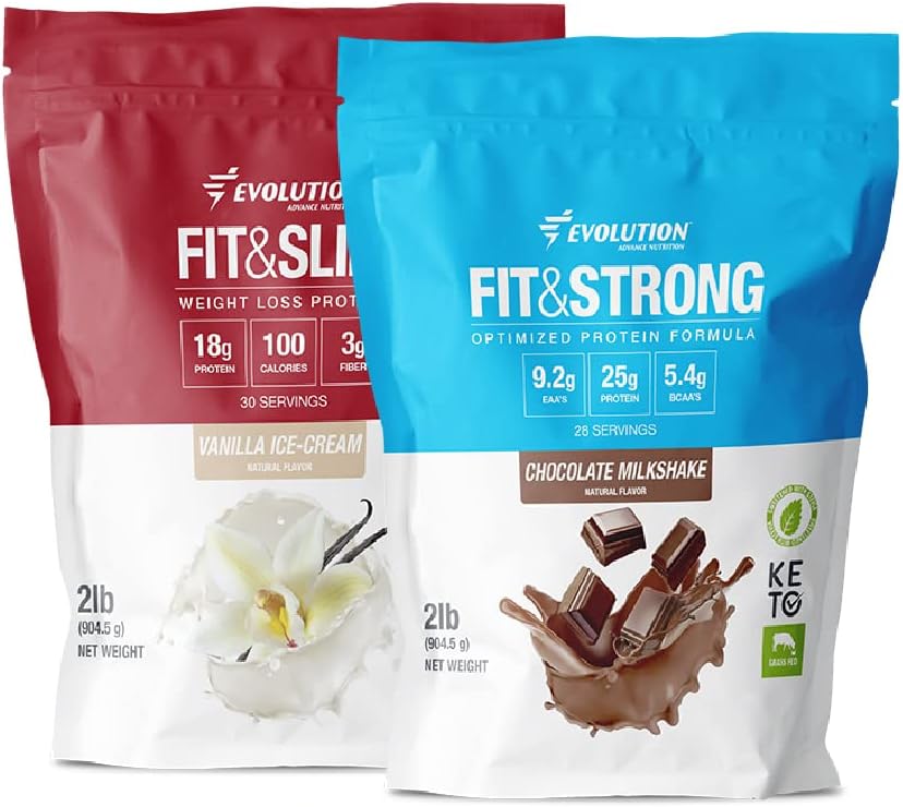 Evolution Advance Nutrition Grass Fed 100% Whey protein Toz + Fit & Slim with Glucomannan, Inulin Fiber – Yüksek Fiber, Yüksek Protein, Pure, Keto Onaylandı, GMO, Stevia Sweetized - 2 Pack & Slim with Glucomannan, Inulin Fiber – High Fiber, High Protein, Pure, Chem Onaylandı, GMO, Non GMO, Stevia Sweetized – 2 Pack