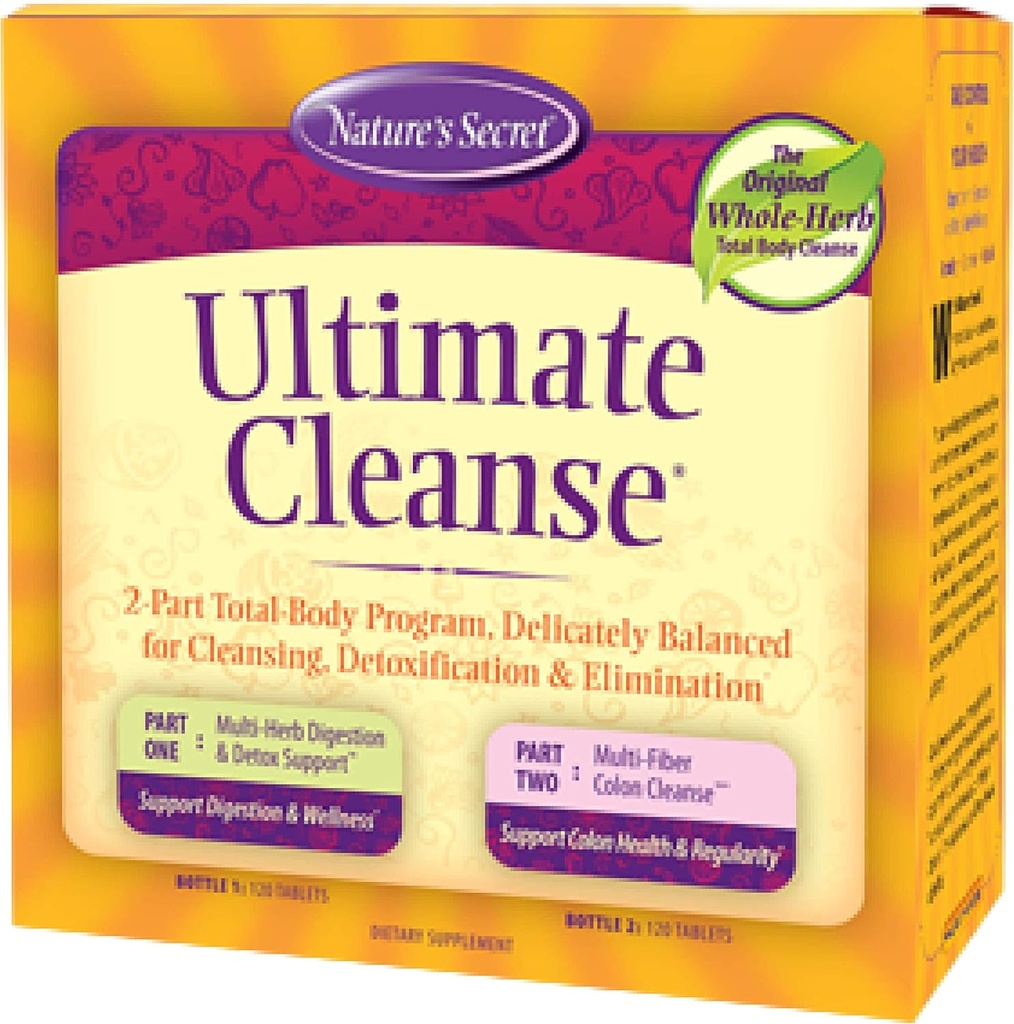Nature's Secret Ultimate Cleanse 2Part Total Body Detoxification & Elimination Supports Digestion, Wellness, Kolon Health & Regularity - Multi-Herb Digestion & Multi-Fiber Cleanse - 240 Tablet