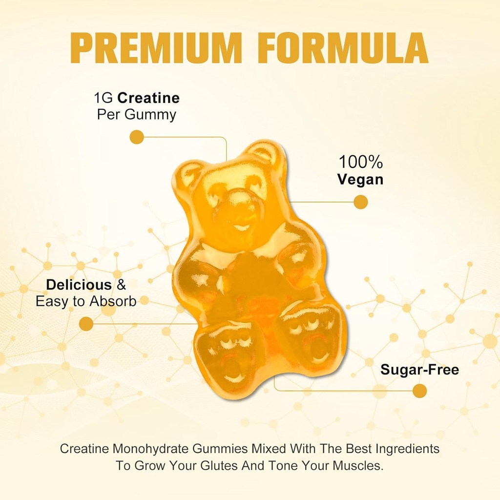 Erkekler ve Kadınlar için Kre Güçlü Monohidrat Gummies Muscle Strength, Enerji Boost Pre Work Supplement - Pineapple Flavor