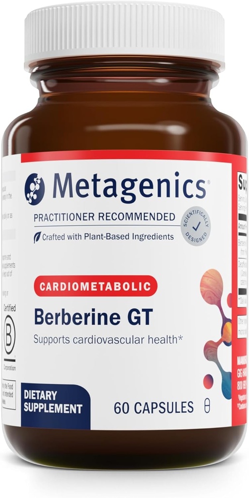 Metagenics Berberine GT - Berberine Supplement 500 mg - Kalp Sağlığı, Sağlıklı Kolesterol, Triglyceride & Carbohidrat Metabolism - Non-GMO, Gluten-Free, Vegetarian - 60 Capsules