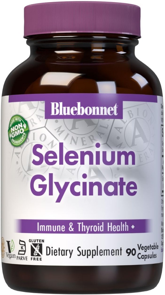 Bluebonnet Beslenme Albion Selenium Glycinate, Immune Health*, Thyroid Health*, Soy-Free, Gluten-Free, Non-GMO, Kosher Sertifikalı, Süt-Free, Vegan, 90 Sebze Capsules, 90 Hizmet