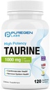 Puregen Labs Taurine 1000mg [High Potency] 120 Veg Capsules | No Harmful Additives | Non-GMO, NO Gluten and Dairy, Supports Heart Health and Muscle Recovery | 120 Servings | Made in USA