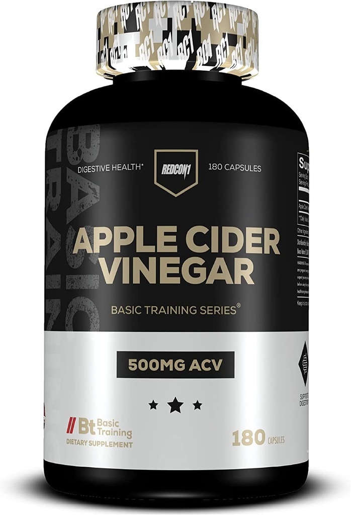 REDCON1 Apple Cider Vinegar Capsules - Gut Health & Health Metabolism için - Günlük Antioksi Supplement Sağlıklı Gut - Erkekler ve Kadınlar için, Temel Eğitim Serisi (180 Capsules)