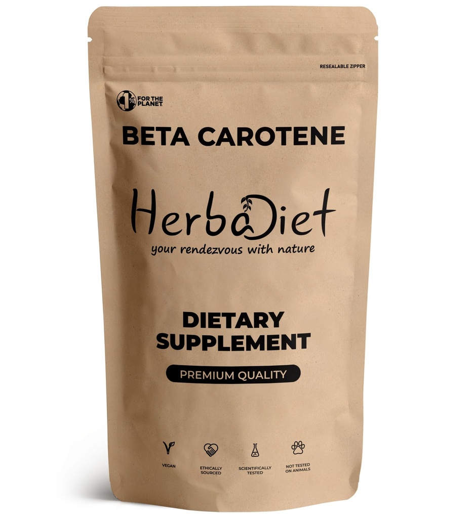 Beta Carotene 10% Vitamin A 25000 IU Toz | Immune System Support, Antioksi Supplement | Cartenoids for Health Vision, Eyes & Skin | 100% Natural Betacarotene (1.76 oz - 50 gram)