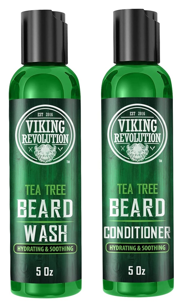 Viking Revolution Tea Tree Beard Wash ve Durumer Erkekler için Set - Doğal Ayıd Yumuşakener Argan Oil, Vitamin E ve Macintosh (5 Oz)
