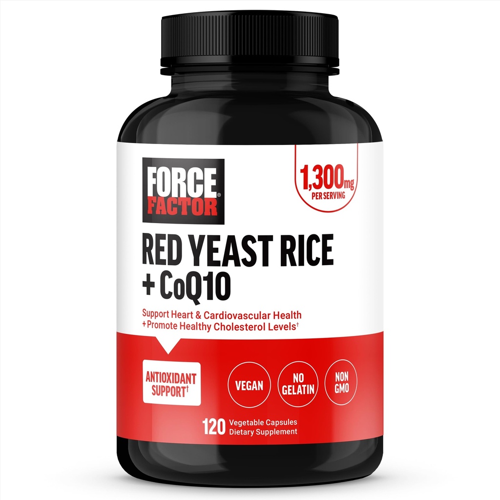 FORCE FACTOR Red Yeast Rice + CoQ10 Antioxy Support, Non-GMO, Vegan-Friendly, Premium Quality, 120 Capsules