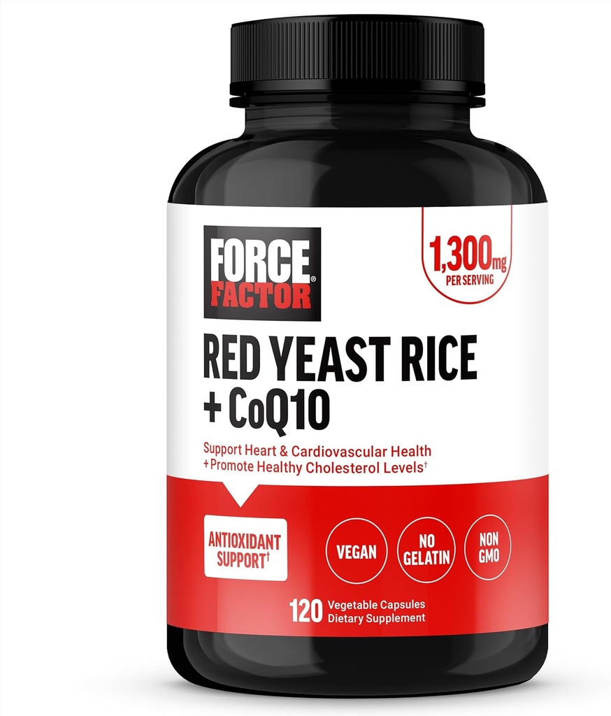 FORCE FACTOR Red Yeast Rice + CoQ10 Antioxy Support, Non-GMO, Vegan-Friendly, Premium Quality, 120 Capsules