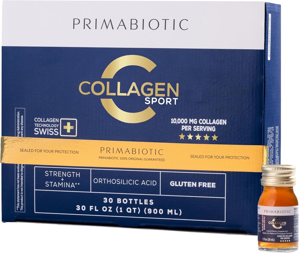PRIMABIOTIC Liquid Collagen Sport- High Collagen Content [10.000 Mg] Per Servis - Hydrolyzed Collagen Drink and 12 Vitamins Orthosilicic Acid | Helps Bone Health, Hair, Nails | (30 Şişe x 30 ML)