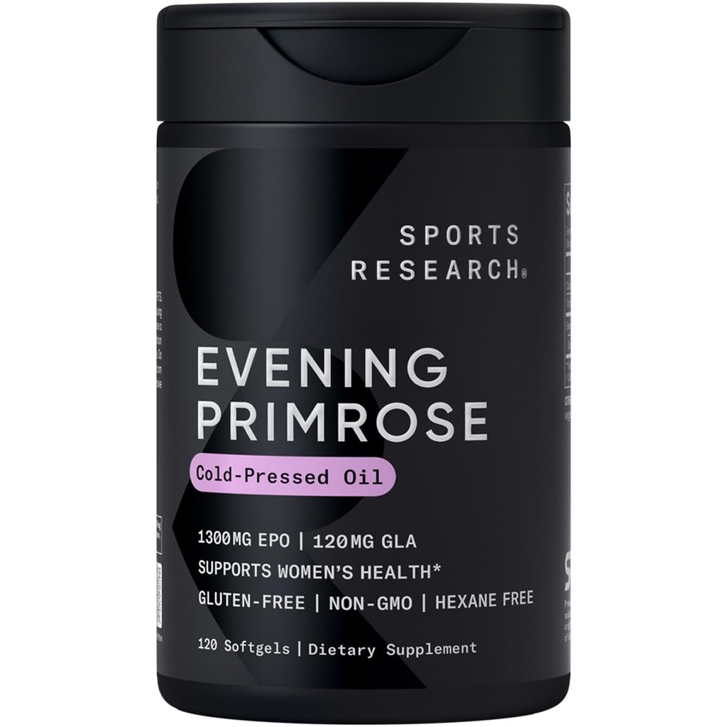 Sports Research® Evening Primrose Oil 1300mg, 120 κάψουλες - 10% GLA, χωρίς γλουτένη και σόγια