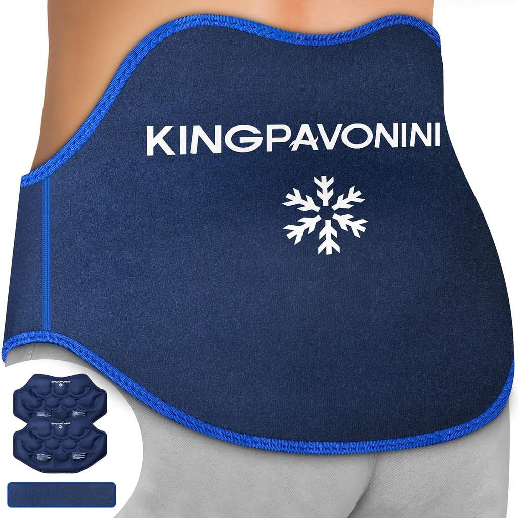 KingPavonini Extra Large Ice Pack για ανακούφιση από τον πόνο στην πλάτη με Extension Strap, 2 Pack Reuseable Lower Back Gel Παγωτό Πακέτο για Χειρουργική Οσφυϊκή, Sciatica, Kerniat Disc, Coccyx Pain, Ψυχρή / Καυτή Θεραπεία